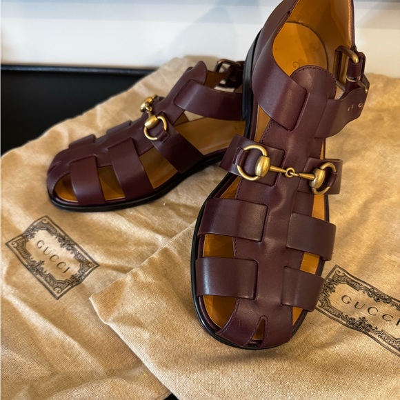 Gucci Deep Burgundy Leather Sandals - Picture 1 of 4
